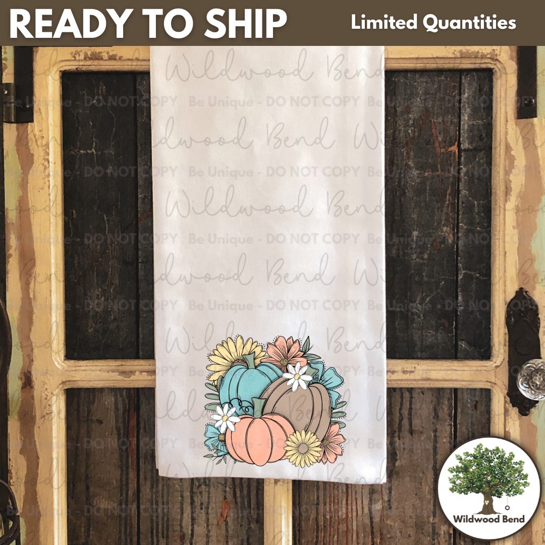 Floral Pretty Pumpkins Autumn Fall RTS Tea Towel Floral Pretty Pumpkins Autumn Fall RTS Tea Towel